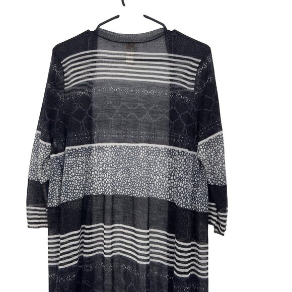 Chicos Women Long Open Front Duster Cardigan Sweater Size 2 Black&White Striped - Picture 10 of 12